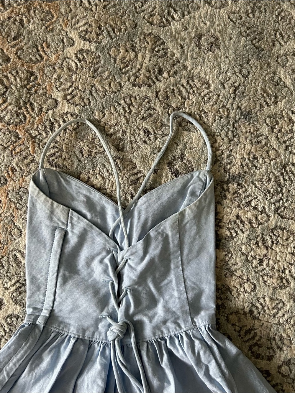 American Apparel Vintage Light Blue Spaghetti Strap Fit-and-Flare Dress - Picture 3 of 3